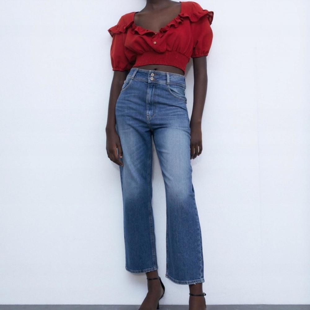 Zara red cute cropped shirt - Picture 2 of 3
